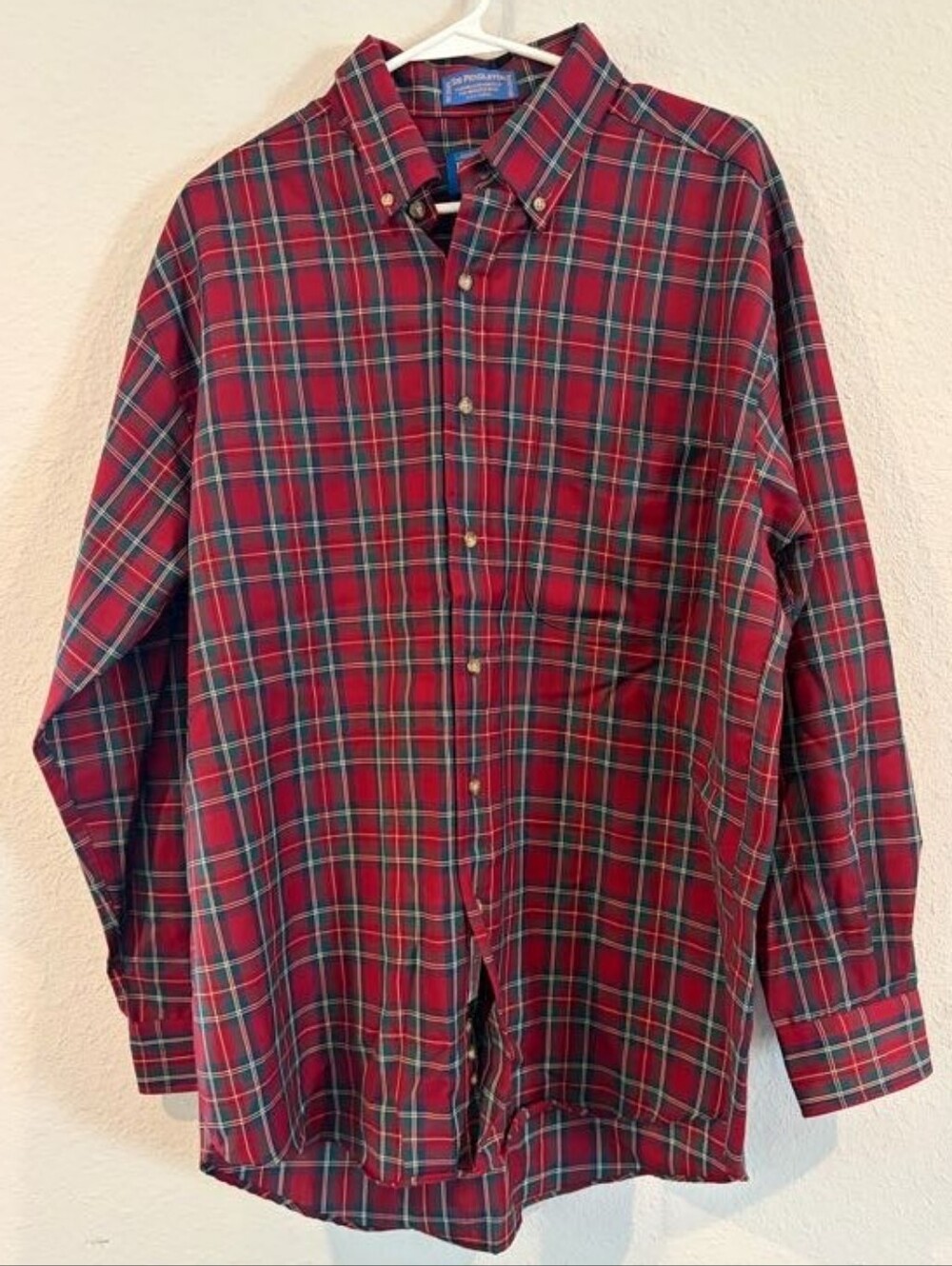 Pendleton Vintage Mens 100% Pure Virgin Wool Red Green Plaid Pocket Shirt Size L
